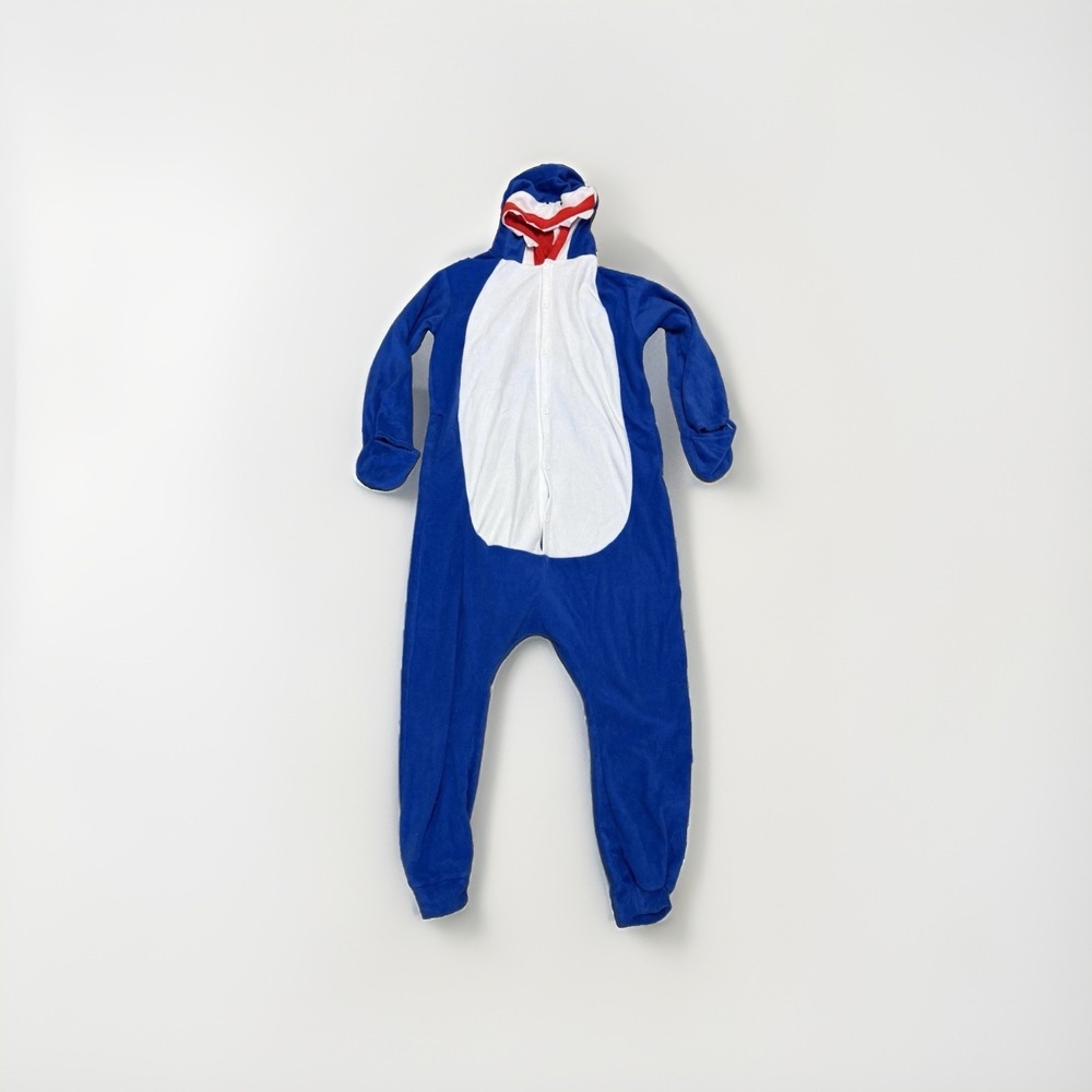 Shark Hooded Fleece One-Piece Costume Jumpsuit, Blue/White/Red Adult XL